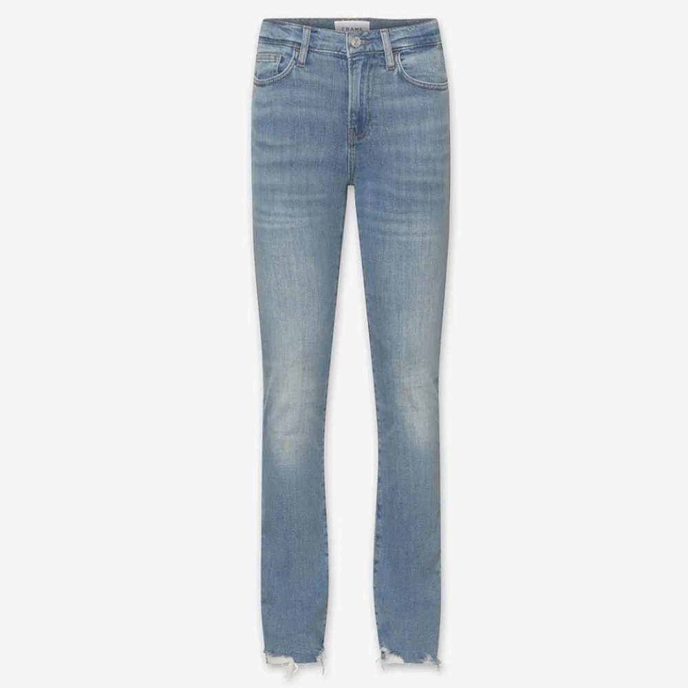 Frame Denim Le High Distressed Straight Leg Jeans in Rue Blue Size 24